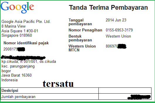 bukti pembayaran google adsense bulan juni 2014