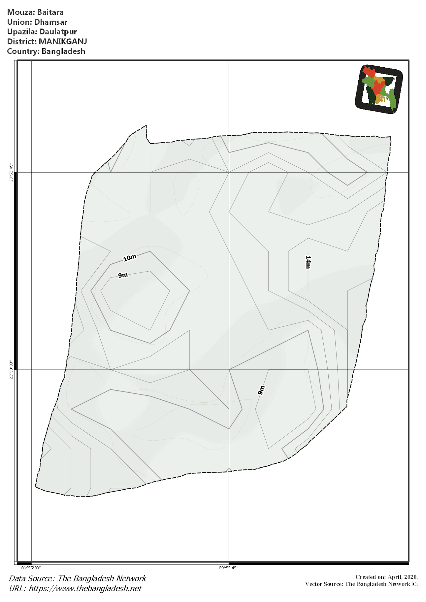 Map of Baitara Mouza of Daulatpur Upazila, MANIKGANJ, Bangladesh.