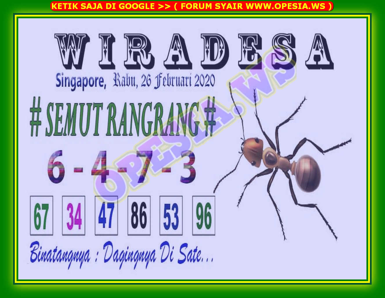 Kode Syair Singapore 26 Februari 2020 Forum Syair Togel Hongkong Singapura Sydney