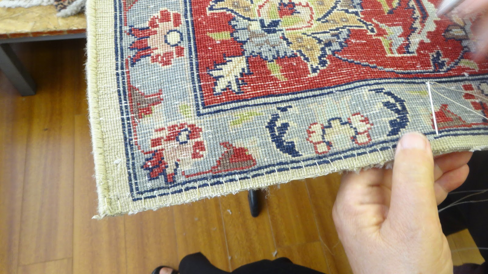 Rug Master Overcasting Fringes on Rugs at Rug Ideas, Los Angeles