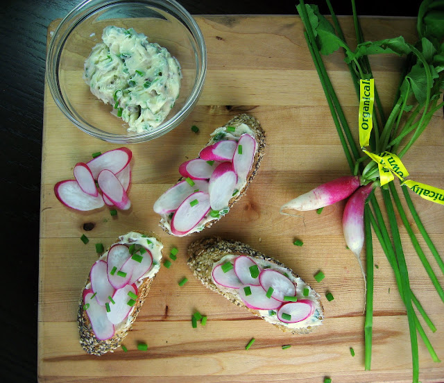 Robyn Cooks French Breakfast Radishes and Anchovy Butter on Sliced Baguette