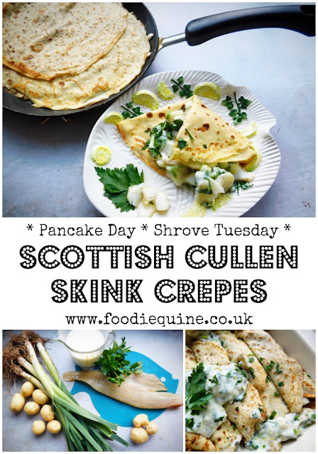 www.foodiequine.co.uk Celebrate Shrove Tuesday with a Scottish twist. Taking all the favours of a traditional Cullen Skink soup - Smoked Haddock, Potatoes, Leeks and Milk - and using them as a savoury pancake day filling. Say Bonjour to Crepes with a Scottish accent. Much to good to save only for Pancake Day!