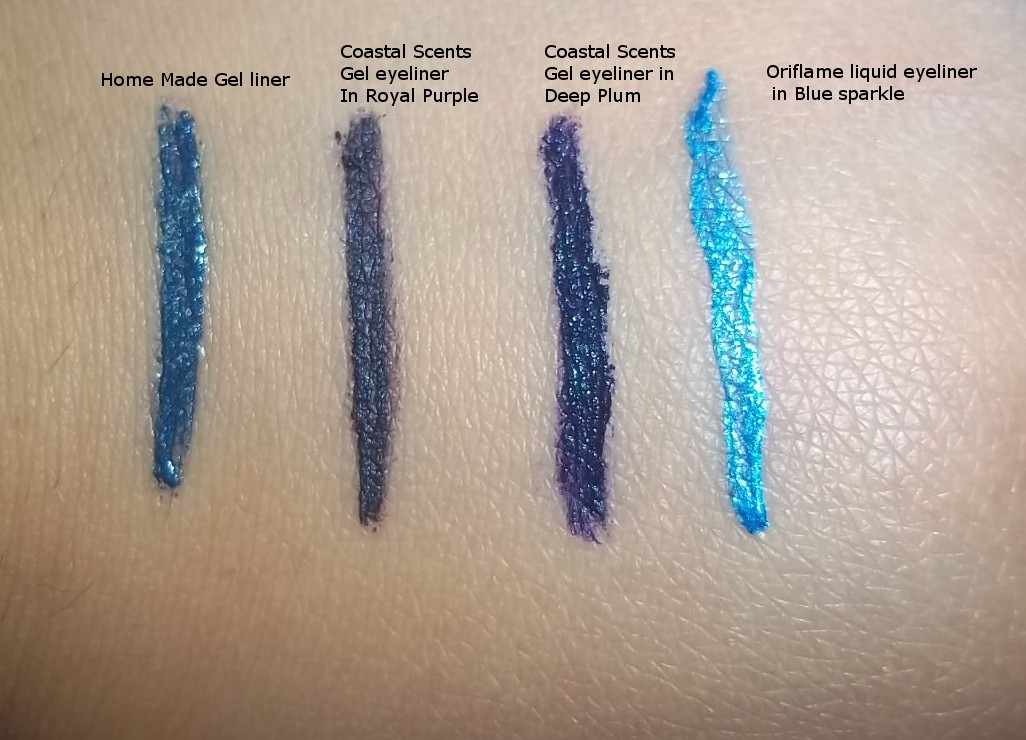 Collection of blue and purple eyeliners with swatch Cute Cozy Comforting