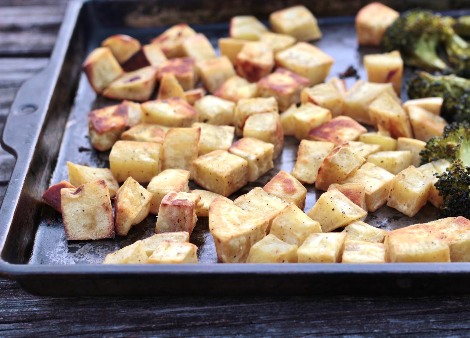 Sage Trifle Roasted Sweet Potato and Broccoli Rice Bowl with Fresh Spinach