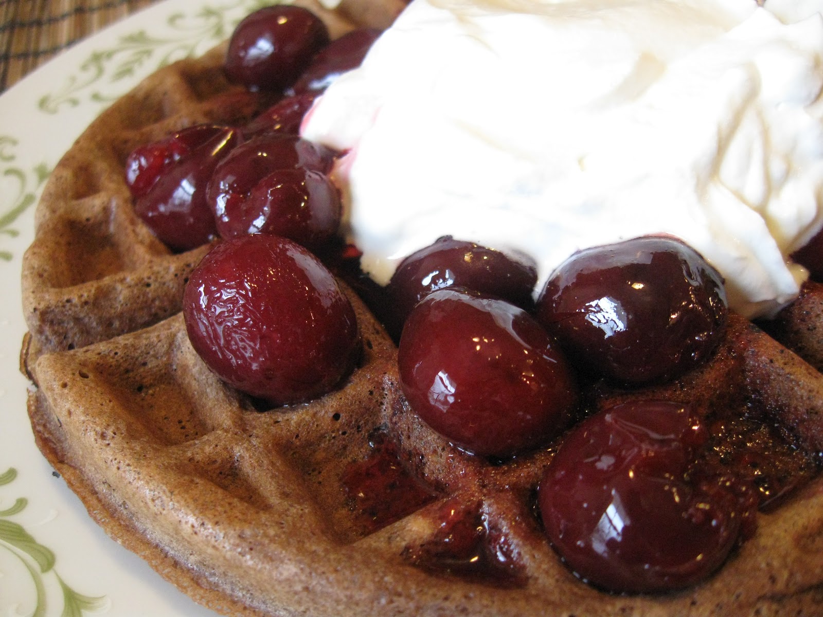 Carpe Cibus Chocolate Waffles with Cherry Bourbon Compote and Fresh