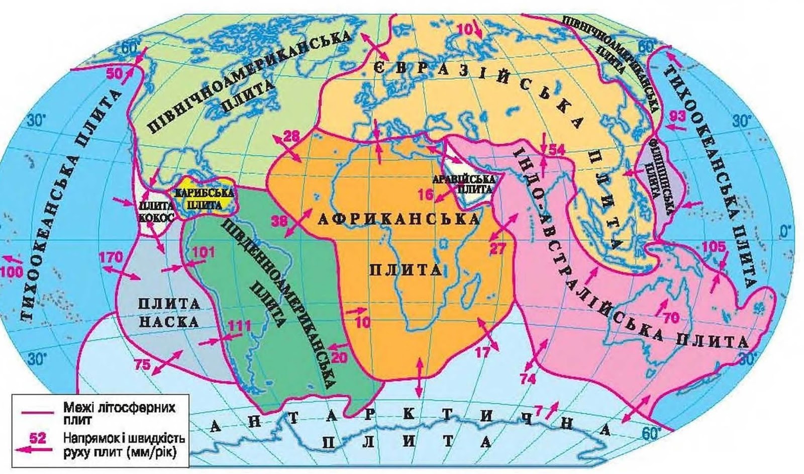 Название движения литосферных плит. Карта литосферных плит земли.