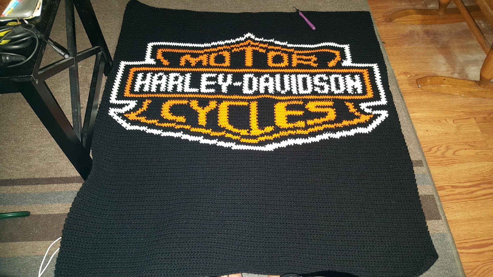 My crochet spot! Harley Davidson logo blanket