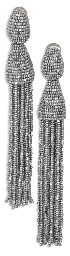 Oscar de la Renta Long Beaded Tassel Clip-On Earrings