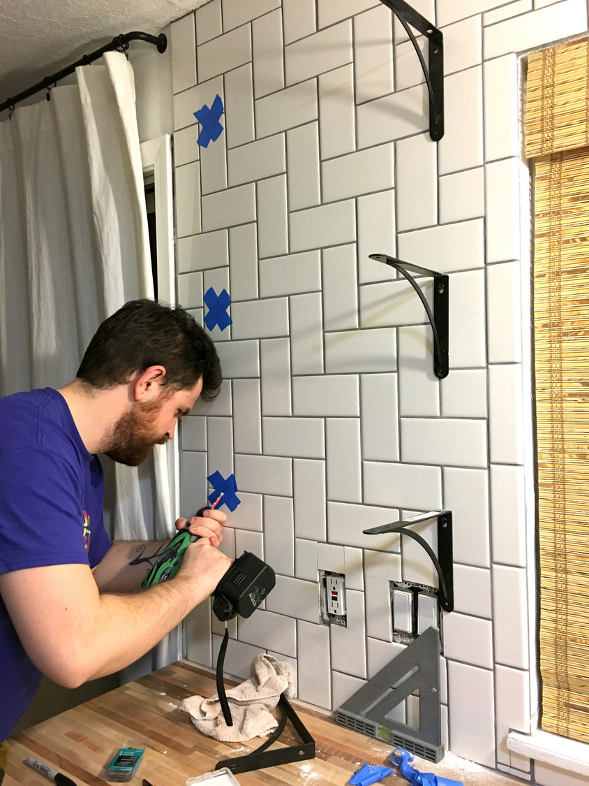 Open Kitchen Shelves Over Tile, How To Hang Floating Shelves On Ceramic Tile