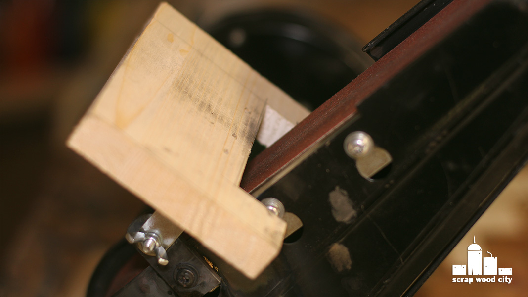 scrap wood city DIY tool rest for sharpening with the vertical belt sander