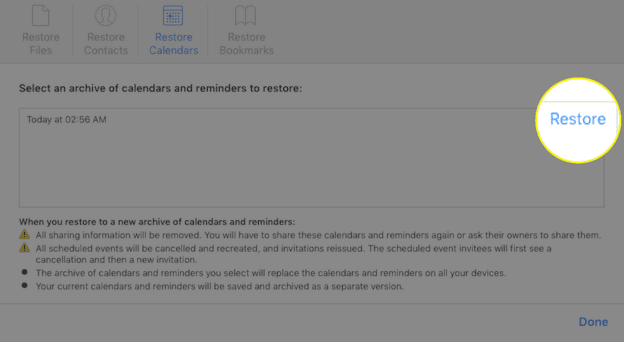 طريقة استرجاع التقويمات والتذكيرات من الايكلاود iCloud
