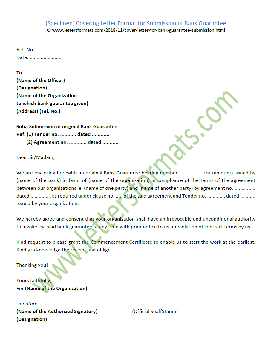 Covering Letter For Submission Of Bank Guarantee Sample 