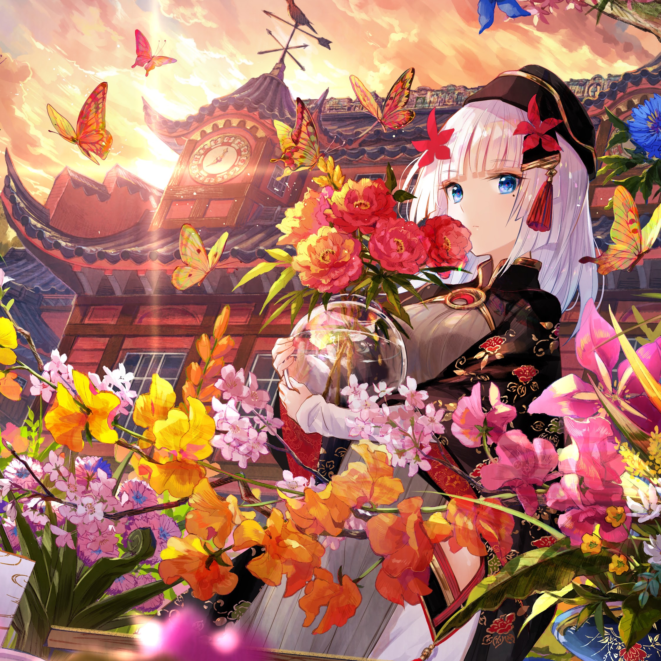Anime, Girl, Butterfly, Beautiful, Flowers, 8K, 129 Wallpaper PC Desktop