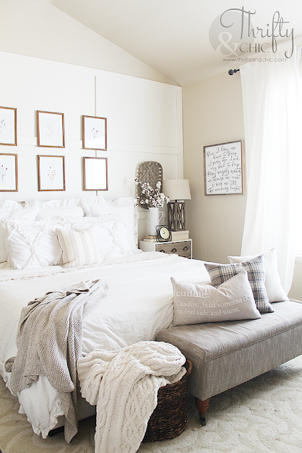 Farmhouse style master bedroom decor and decorating ideas. Cottage style bedroom inspiration. 