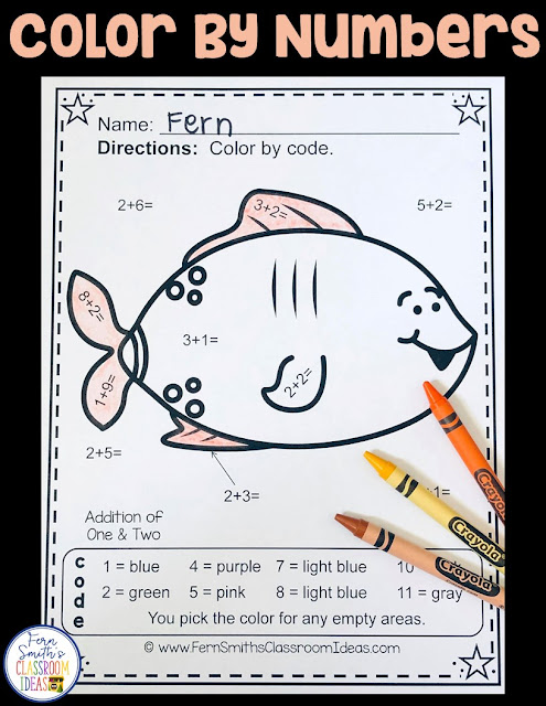 Addition Ocean Fun - FIVE Color By Numbers Printables for some Ocean Math Fun in your classroom! Looking for a resource to excite and engage your students? Print this packet, add it to your weekly plans and you're all done. Your students will love working on these skills during seat work, bellwork, center time, small group lessons, morning work, tutoring... they are even perfect for homework! Are your parents asking for extra work for their children? #FernSmithsClassroomIdeas