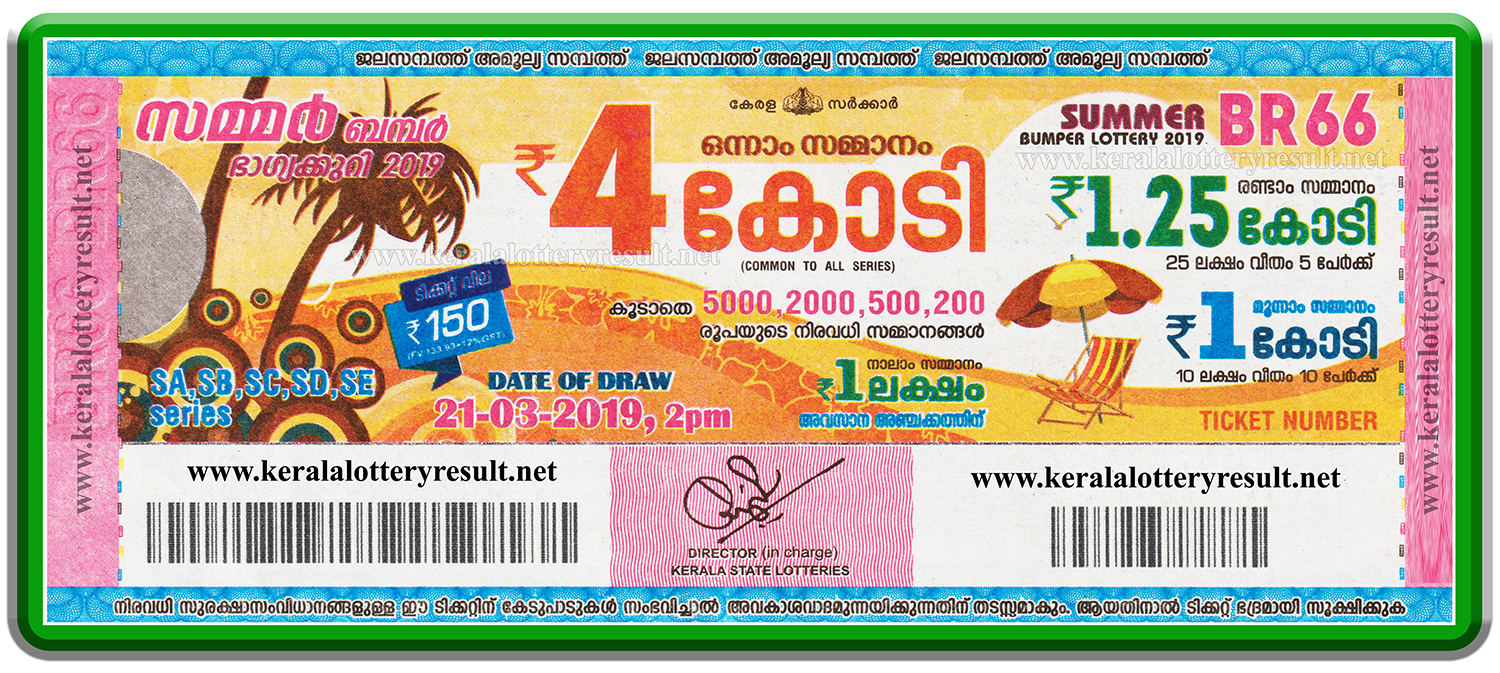 "Summer Bumper Lottery Results" 21032019 Prize Structure BR66