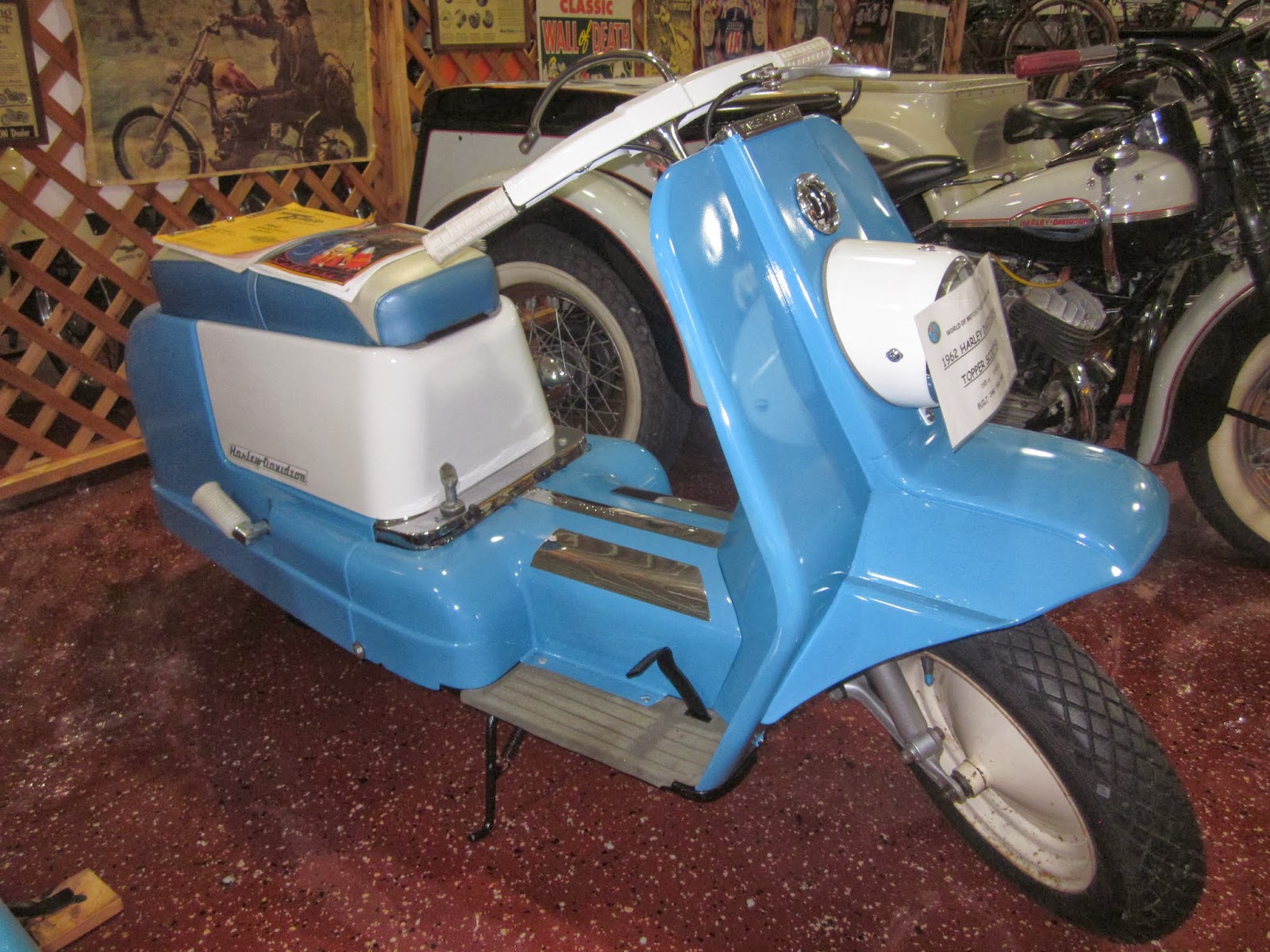OldMotoDude 1962 Harley Davidson Topper on display at the World of