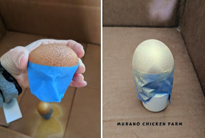 Painters tape and food spray to color brown eggs