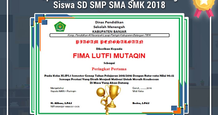 Contoh Format Piagam Ranking Sd Terbaru 2018 Ppdb Penerimaan Peserta Didik Baru