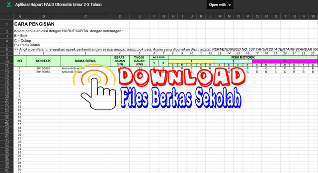 Aplikasi Raport PAUD Otomatis Umur 2-3 Tahun Format Excel Terbaru Download Aplikasi Raport PAUD Otomatis Umur 2-3 Tahun Format Excel Terbaru