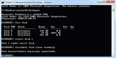 disk korumasını kaldırma