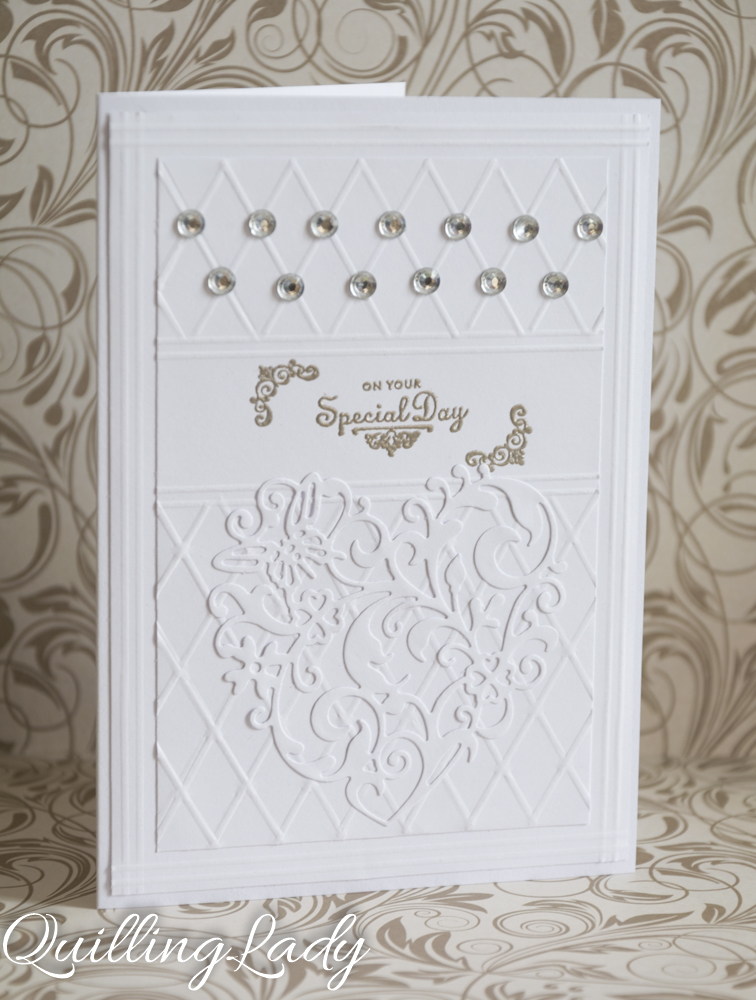 Quilling Lady Elegant wedding card with silver gems