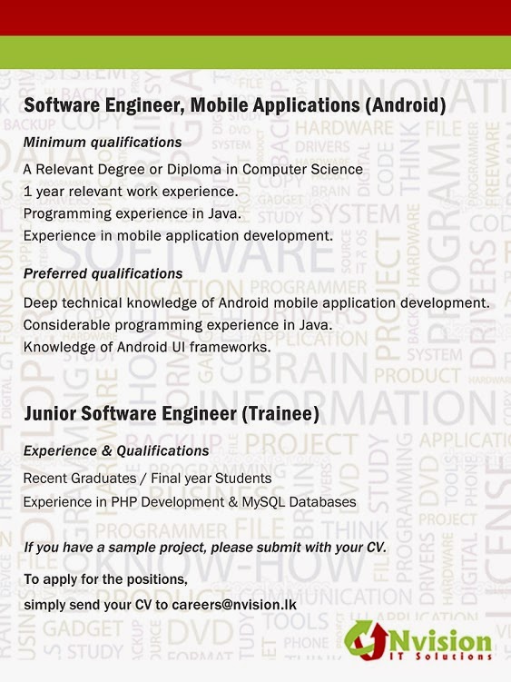 Sri Lanka IT Vacancies Software Engineer Nvision Pvt Ltd 