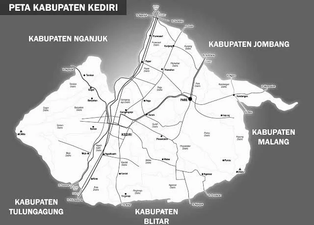 Gambar Peta Kabupaten Kediri Hitam Putih