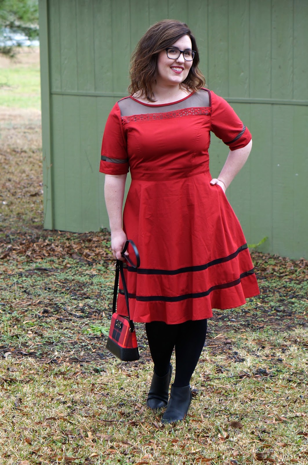 Rebecca Lately eShakti Custom Red Dress Kate Spade Red Plaid Bag