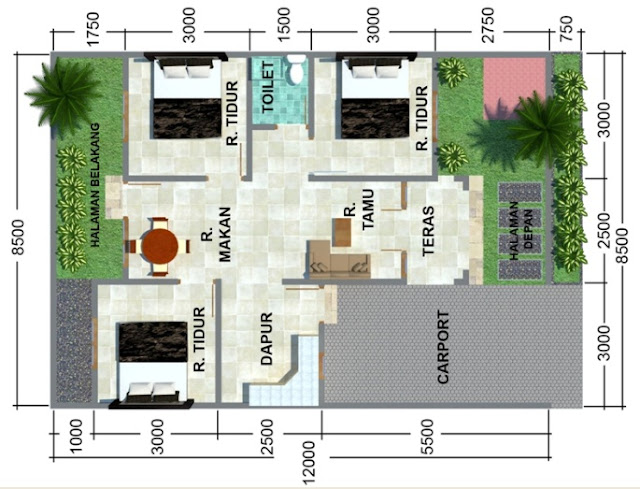 Denah Rumah Minimalis 3 Kamar Tidur Denah Rumah Minimalis 3 Kamar Tidur