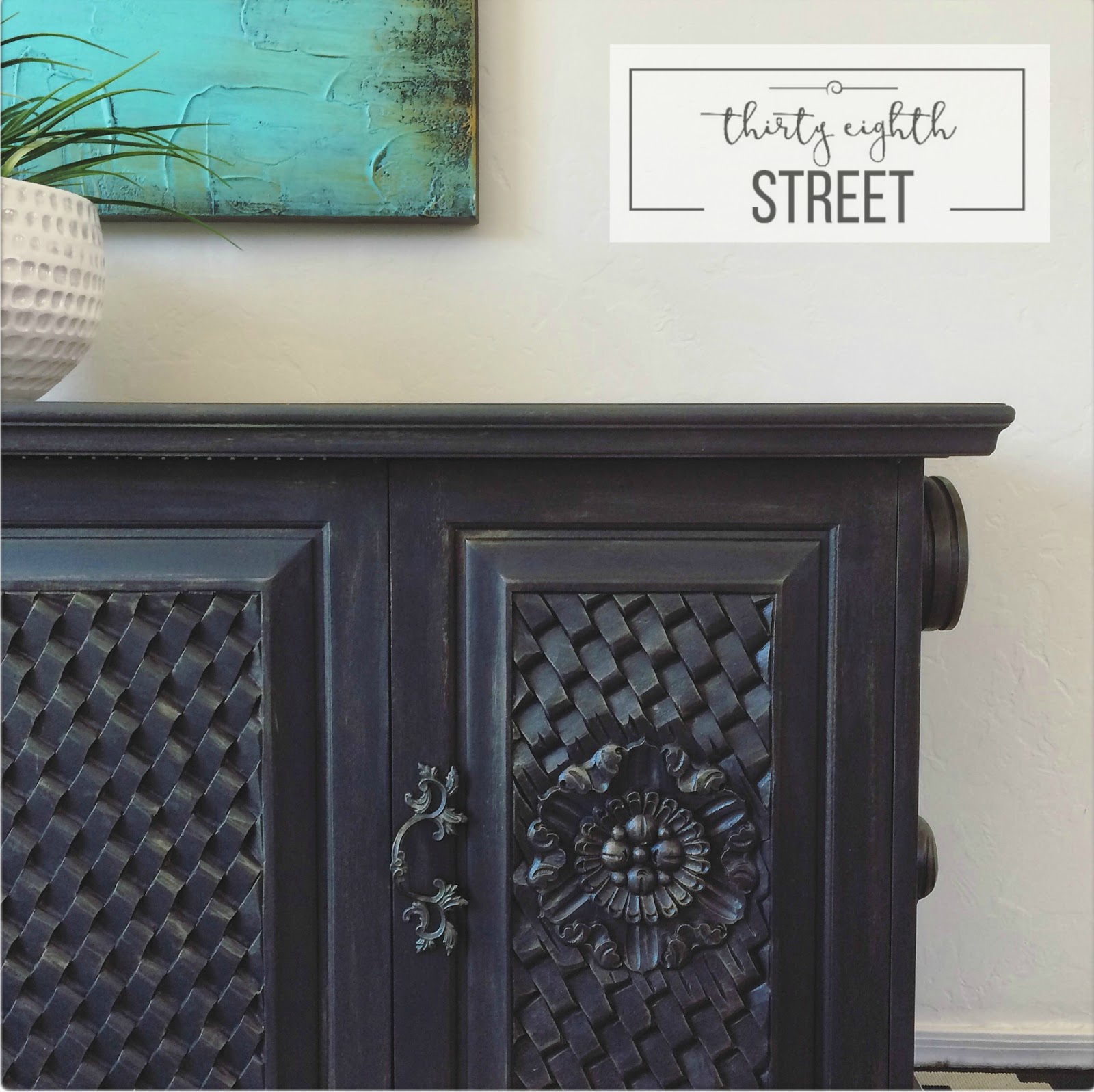 Refurbished Media Console Dry Brushed With Metallic Cream Refurbished Media Console Dry Brushed With Metallic Cream