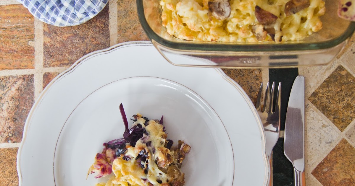 birgonia: Blaukraut-Spätzle-Gratin mit Maronenstreuseln birgonia: Blaukraut-Spätzle-Gratin mit Maronenstreuseln