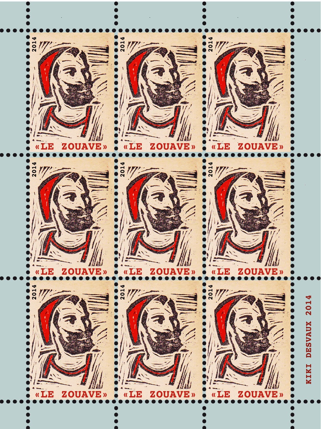 Mail Art: planche de faux timbres d'après mes derniers tampons