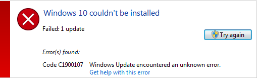 Error Code C1900107 While Windows 10 installation