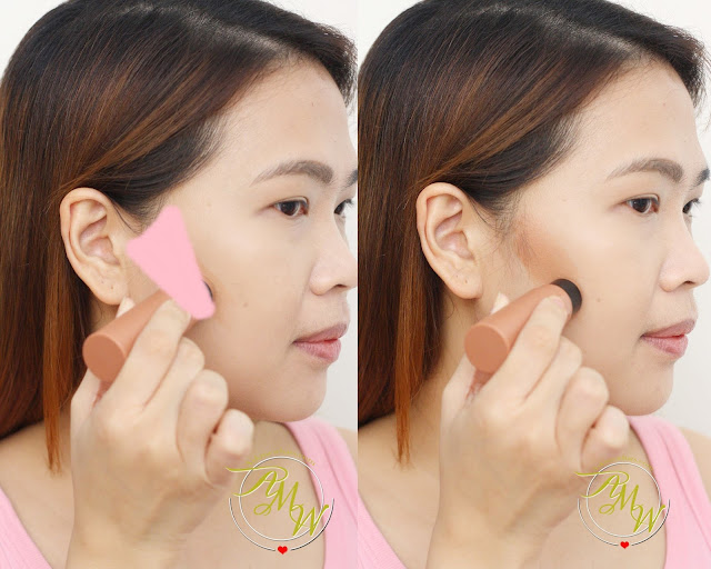 a photo of how to use missha soft blending stick blusher in mud brown