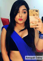 amrapali dubey photo, hot selfie by amrapali dubey in sexy blue saree