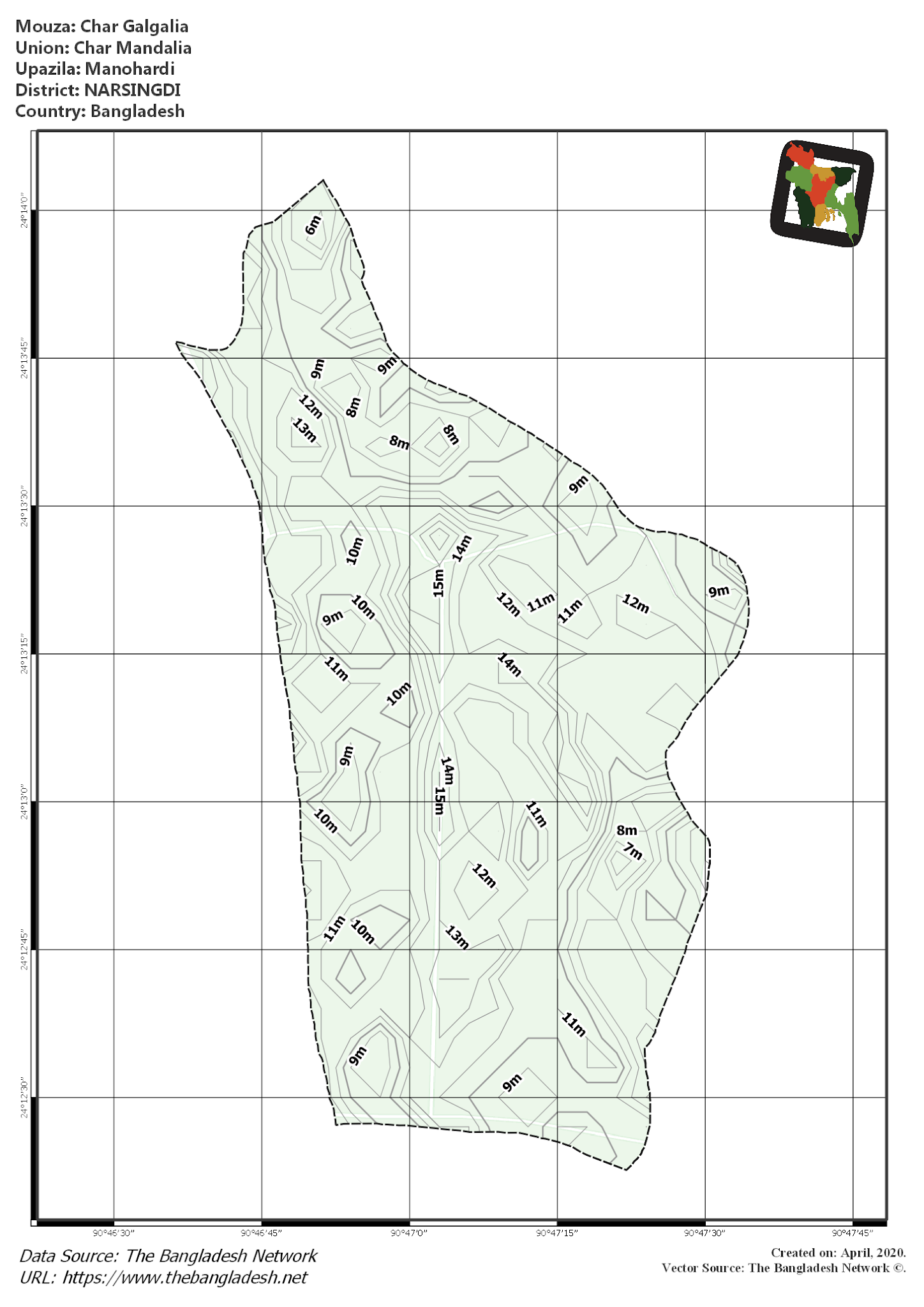 Map of Char Galgalia Mouza of Manohardi Upazila, NARSINGDI, Bangladesh.