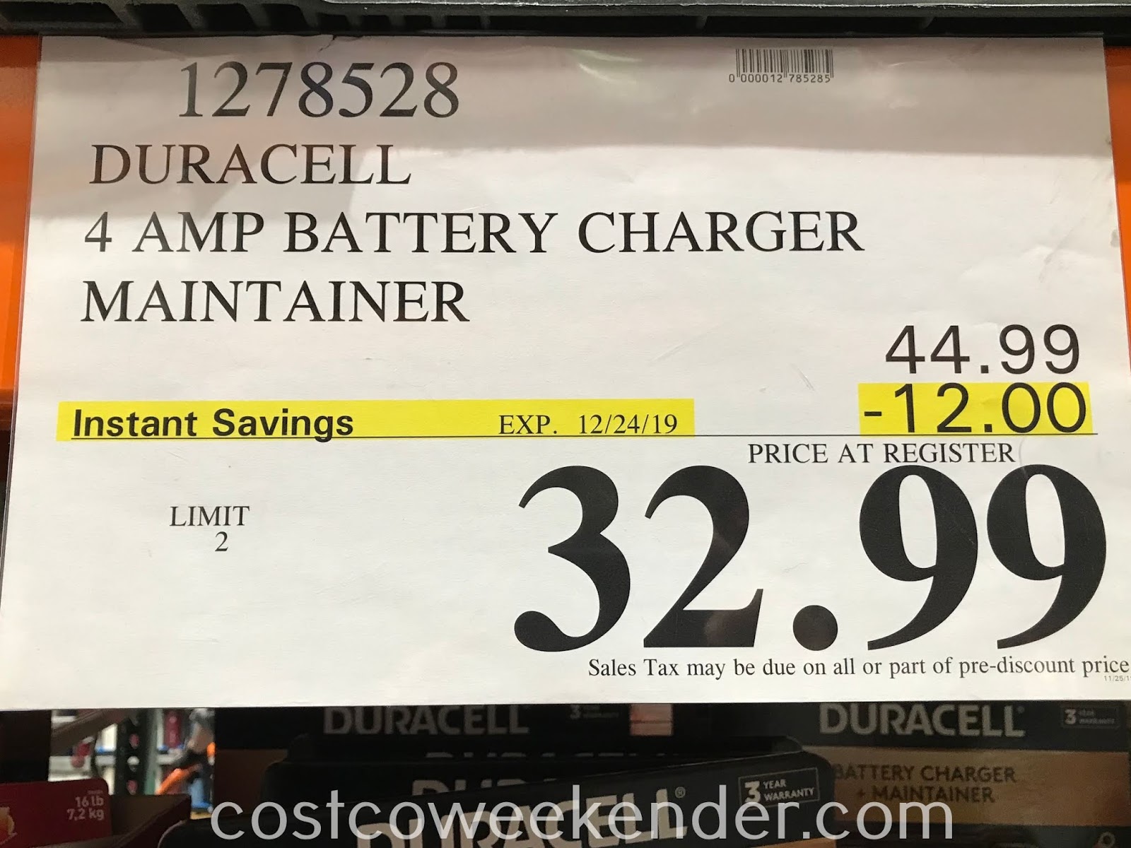 Duracell Battery Charger + Maintainer Costco Weekender