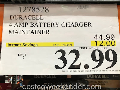 Deal for the Duracell 4 Amp Battery Charger and Maintainer at Costco