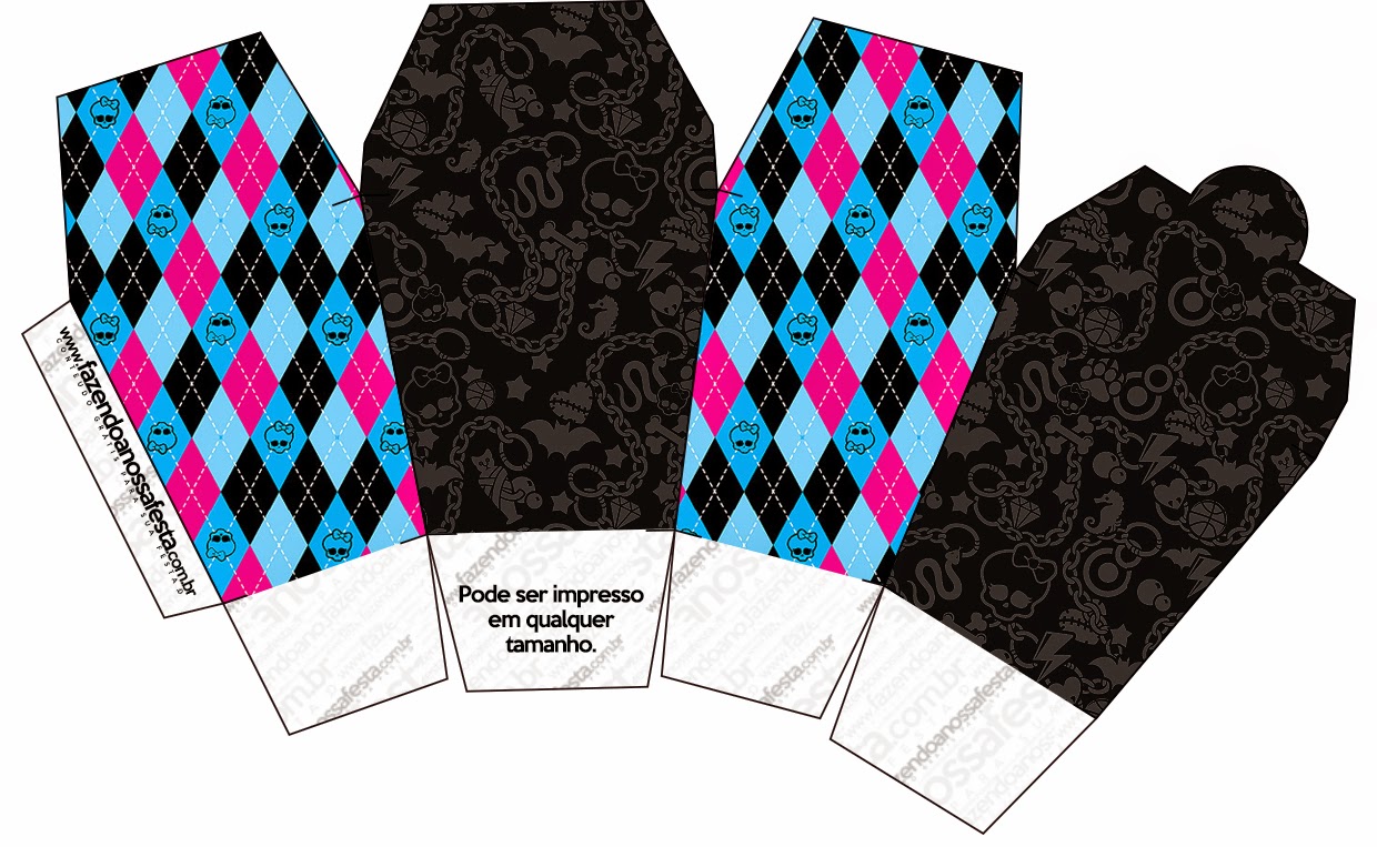 Monster High Negro: Cajas para Imprimir Gratis. Caja tipo "de comida china".