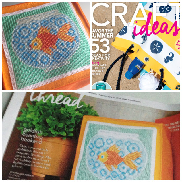 cross-stitched goldfish beanbag bookend in Craft Ideas magazine