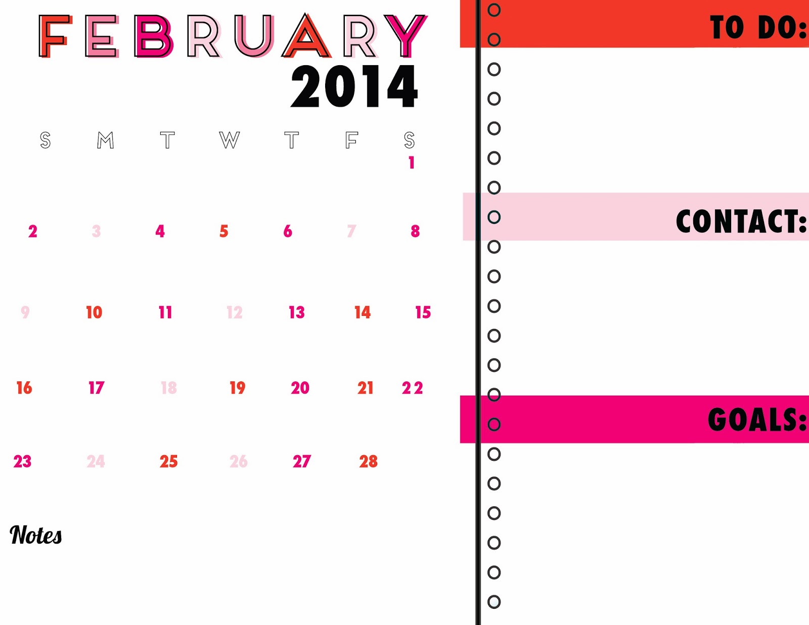 idlized: Free Printable Calendar Organizer 2014 February