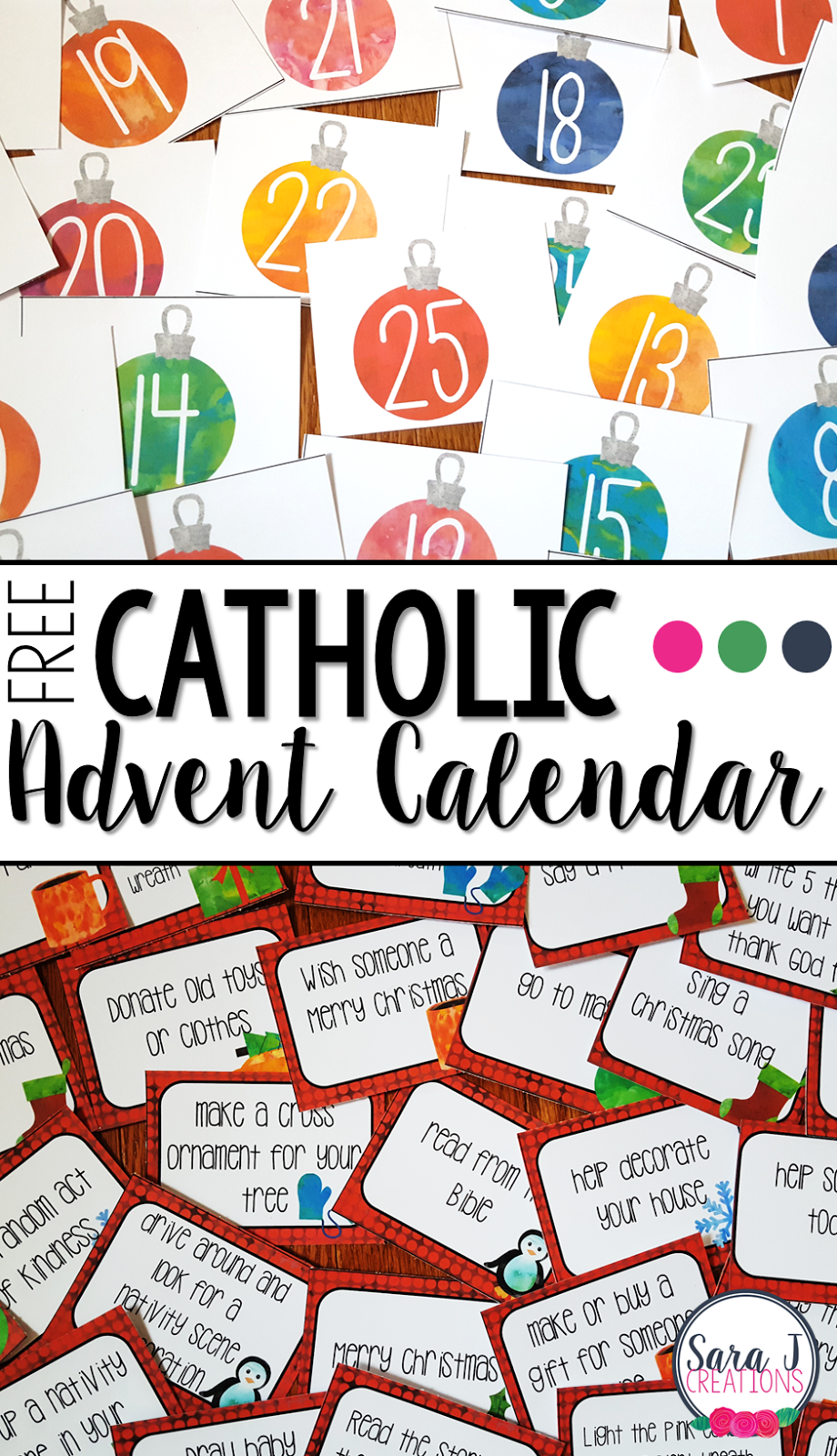 Free DIY printable Catholic Advent Calendar for counting down to Christmas as a family