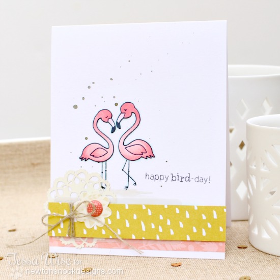 Happy Happy Bird-Day Flamingo Card by Tessa Wise | Flirty Flamingos Stamp set | Newton's Nook Designs