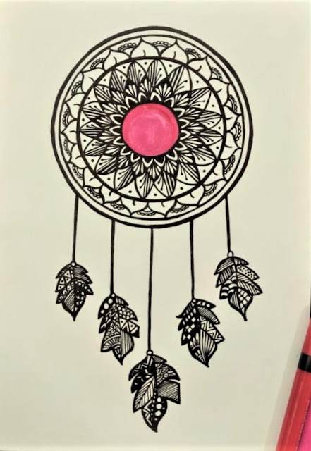 Beautiful Dream Catcher Mandala sketch with colors.