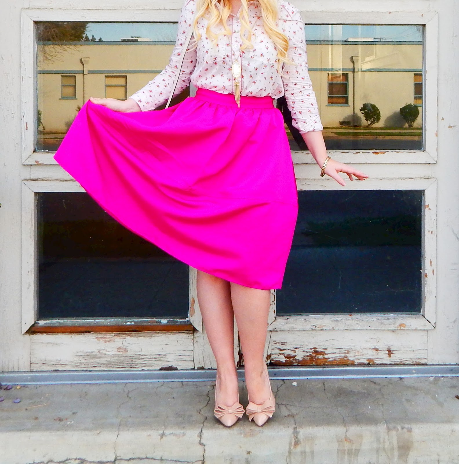 Feminine Bright Pink Skirt Outfit