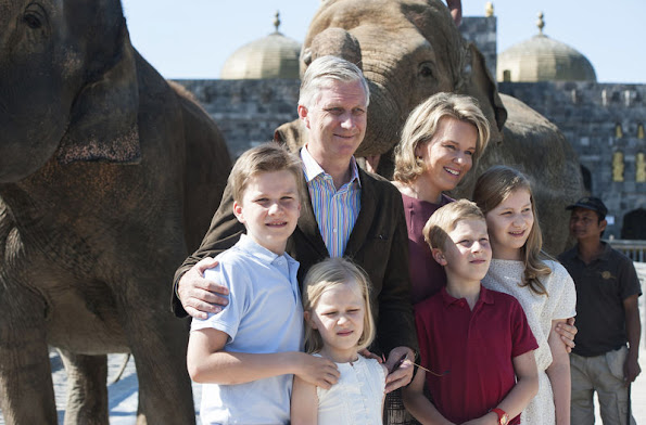 Queen Mathilde and King Philippe of Belgium with their children, Crown Princess Elisabeth, Prince Gabriel and Prince Emmanuel  visited animal park at the Pairi Daiza