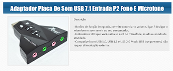 Adaptador Placa De Som USB 7.1 Entrada P2 Fone E Microfone