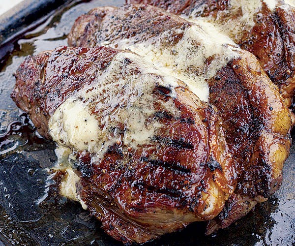 fine cooking Grilled Strip Steaks with MisoTruffle Butter