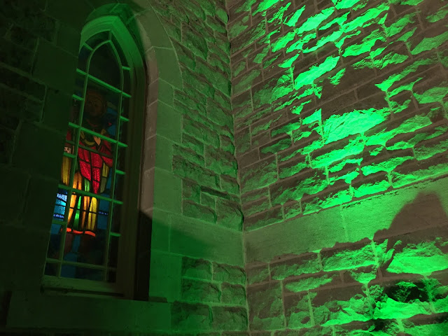 Christmas lighting and stained glass, St. Joseph church, Orleans, Ottawa